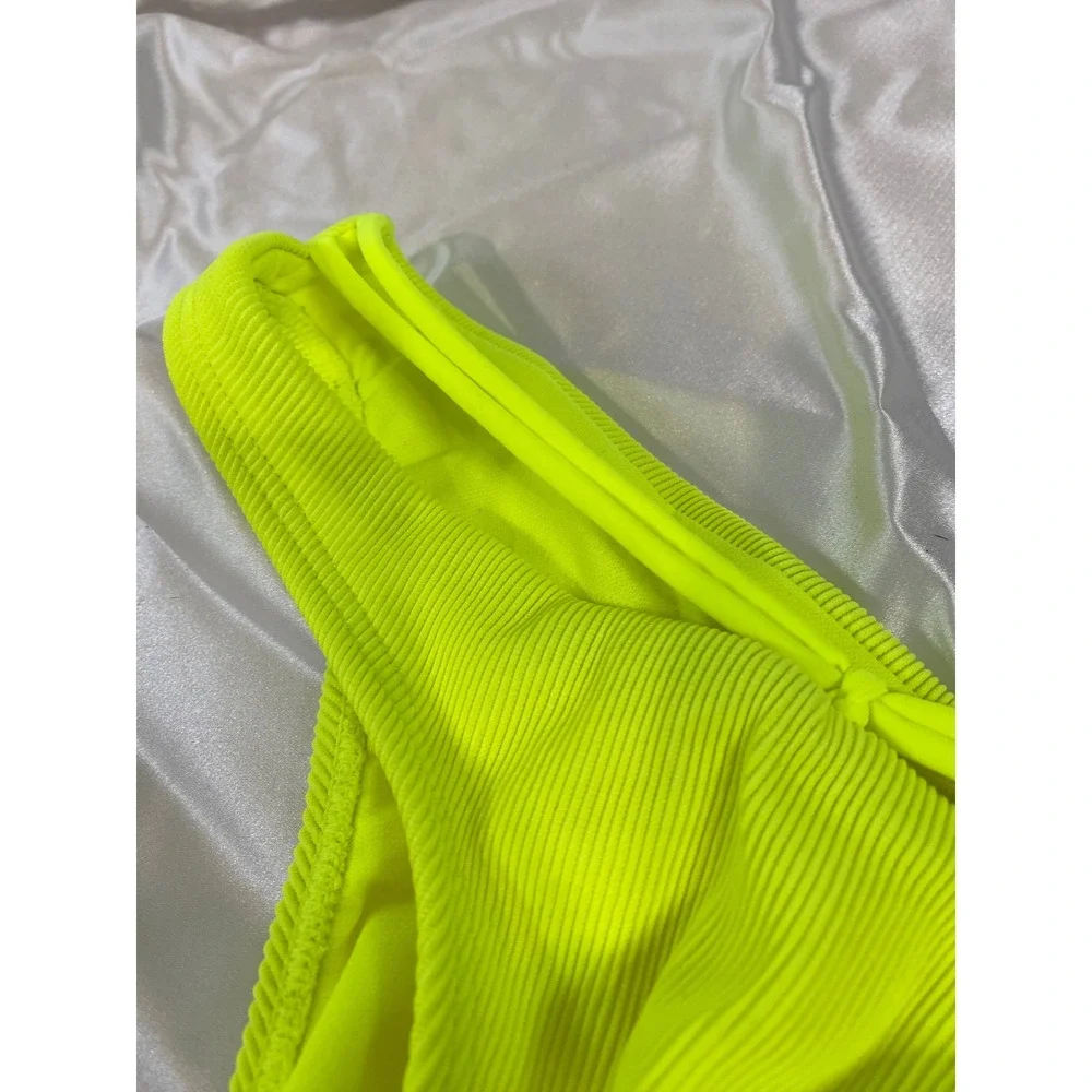 Ribbed Bikini Bottom Neon Yellow Strappy‎ Swimsuit Bottoms